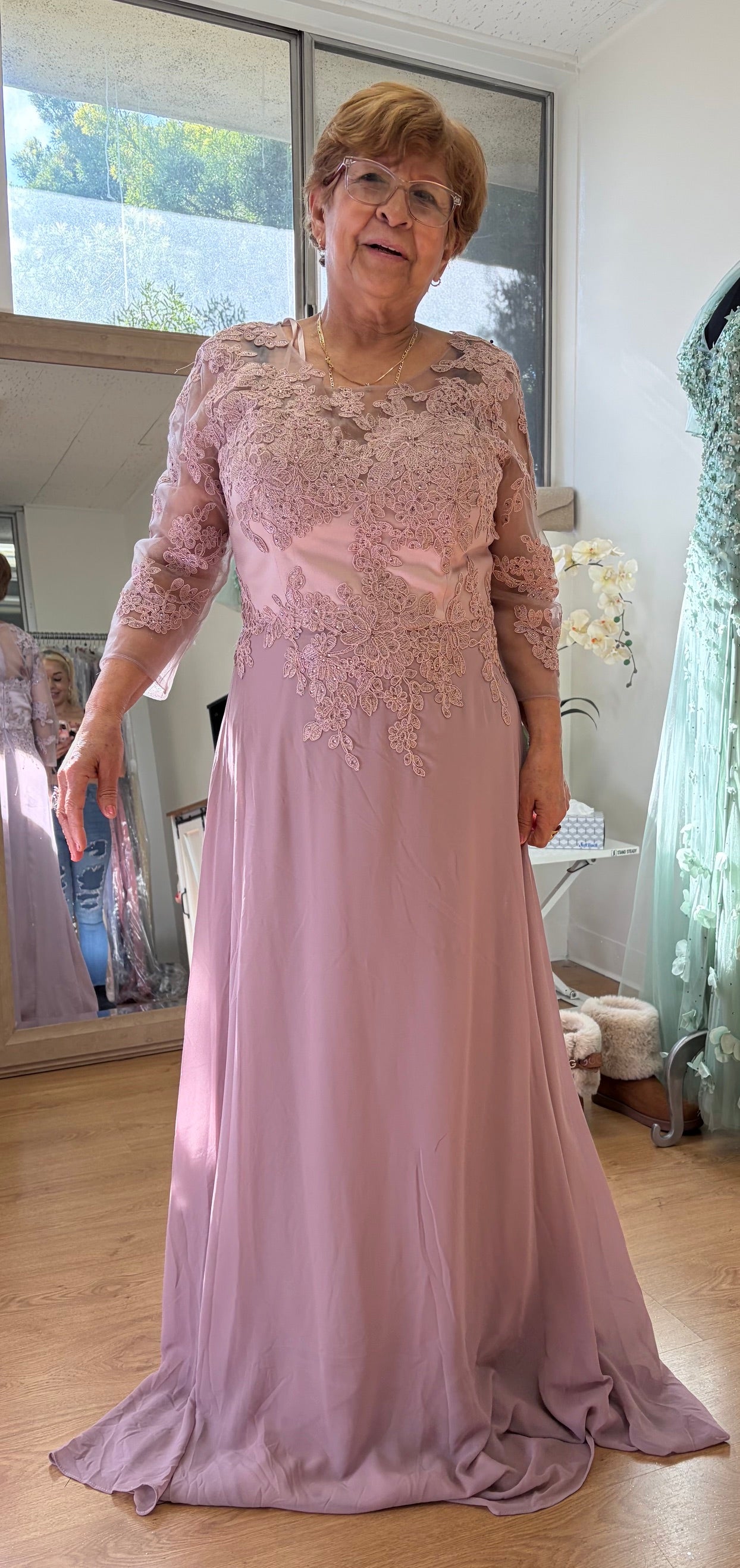 May Queen MQ1637 3/4 Sleeves Long Plus Size Mother Of Bride Dress