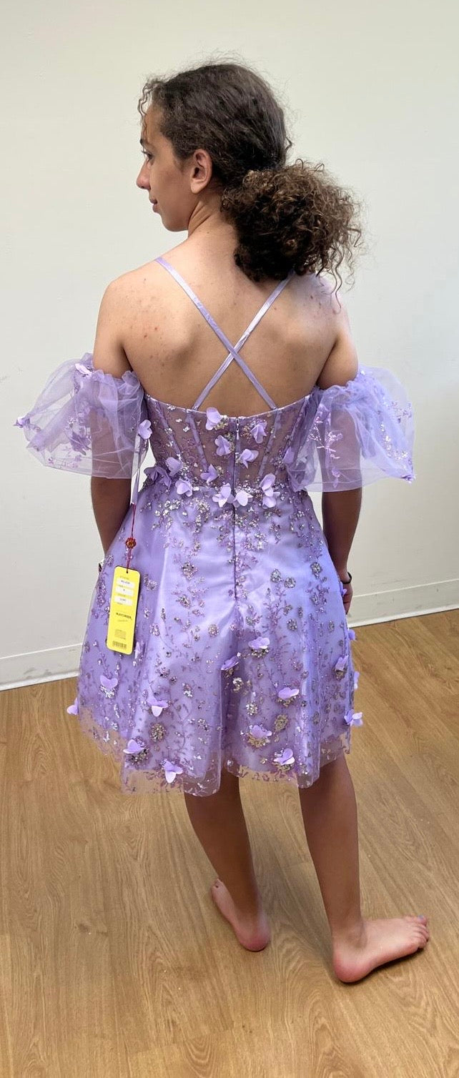 May Queen MQ2036 Sheer 3D Floral Glitter Cocktail Short Dress