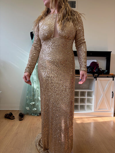 Long Sleeve Stretchy Red Carpet Sequin Formal Dress
