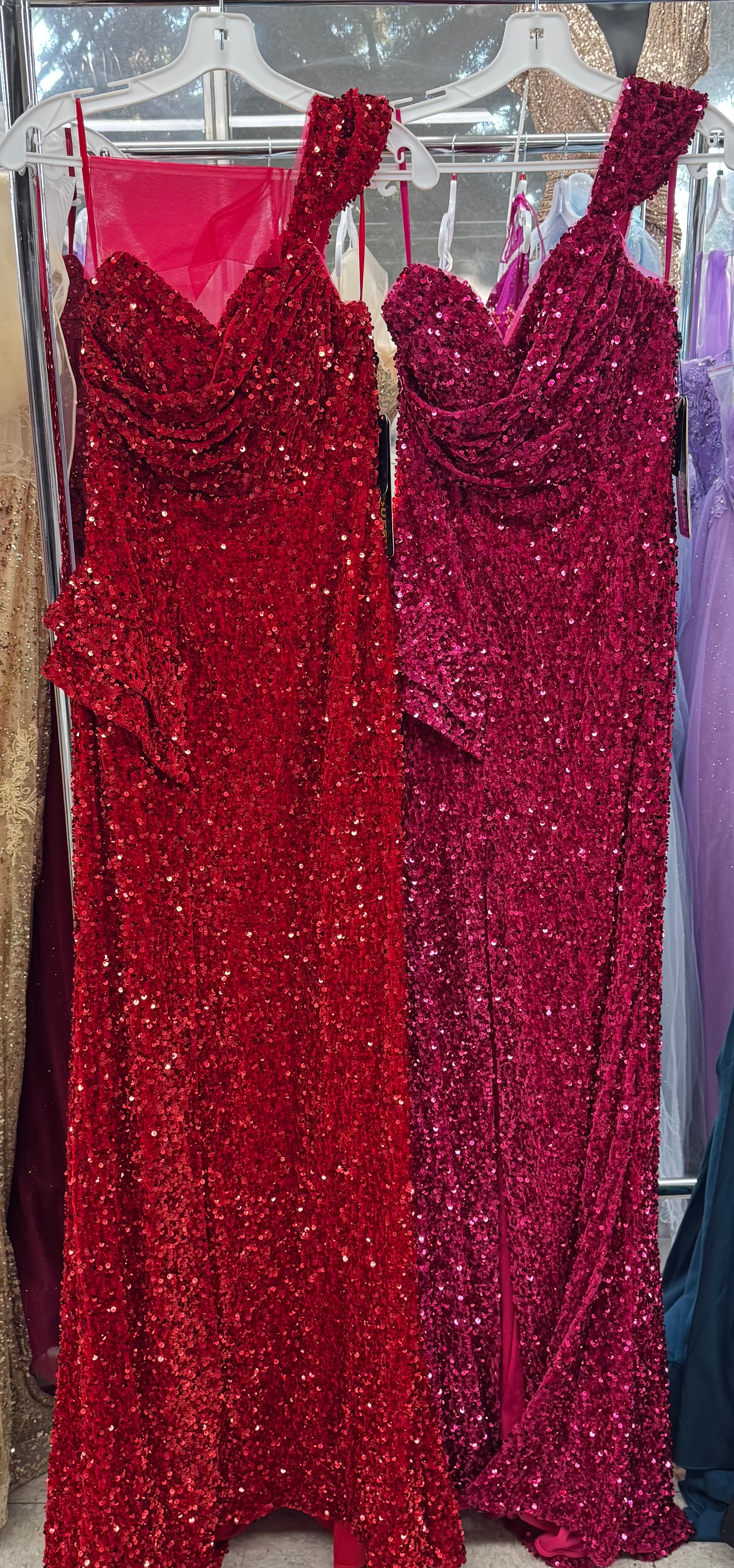 Red Christmas & Holiday Dress in Stretchy Sequin Velvet By RQ8003