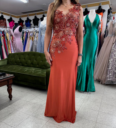 Royal Queen RQ7943 Long Embroidered One Shoulder Prom Dress With Cape