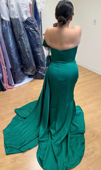 Terani Couture 252E5174 Glamorous Prom Strapless Slit Long Evening Matte Satin Dress