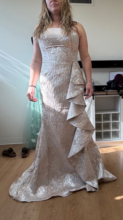 Clearance Champagne Size 12 Mermaid with Ruffled Accent Evening Gown By Jovani 42028