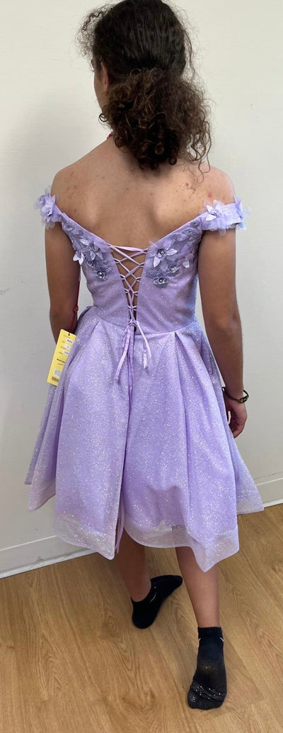 Off Shoulder Short Prom Dress A-Line Corset Lace Back Homecoming Dress By May Queen MQ1854