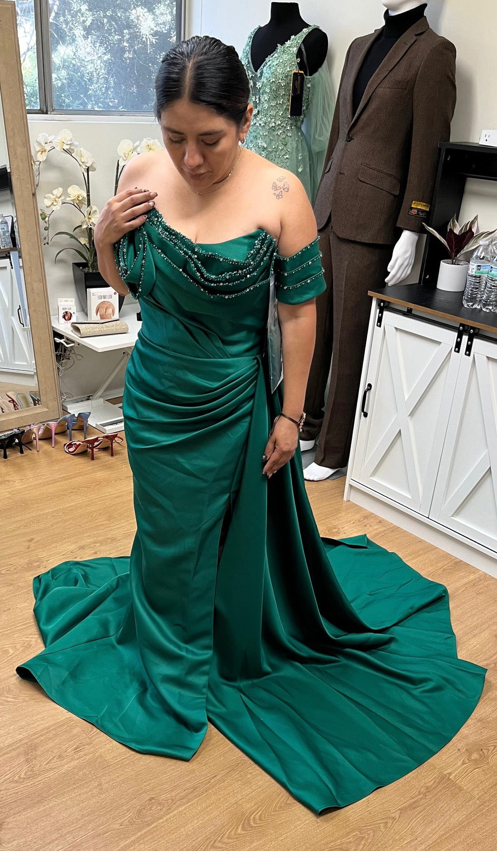 Terani Couture 252E5174 Glamorous Prom Strapless Slit Long Evening Matte Satin Dress