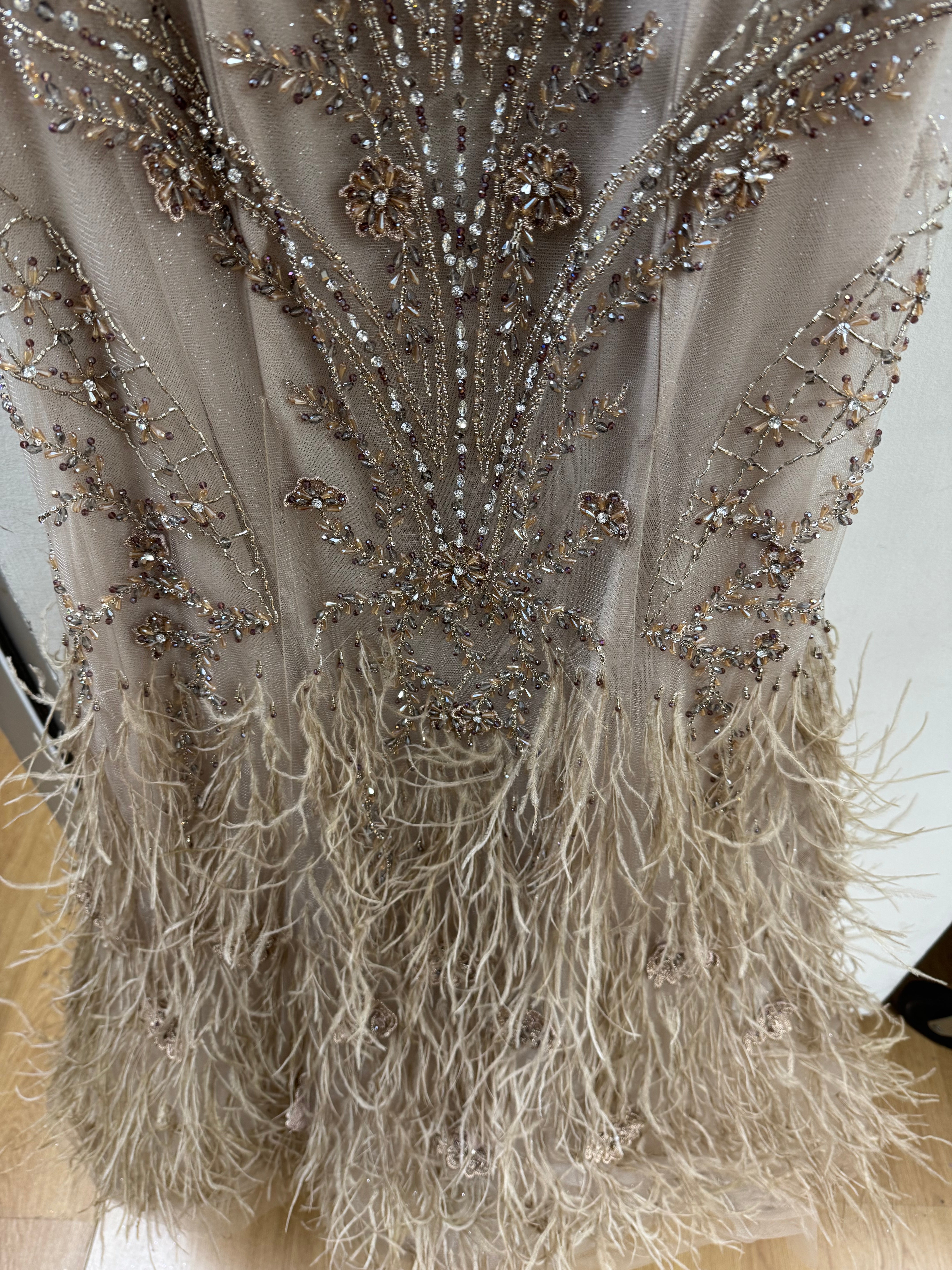 Clearance Mocha Size 12 Sophisticated Elegant Formal Long Evening Beaded Tulle Dress By Terani Couture 251GL4198