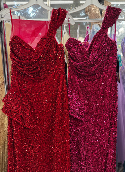 Red Christmas & Holiday Dress in Stretchy Sequin Velvet By RQ8003