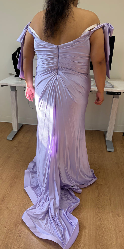 Prom Dress Stretchy Off The Shoulder Plus Size Gown By May Queen MQ1858B