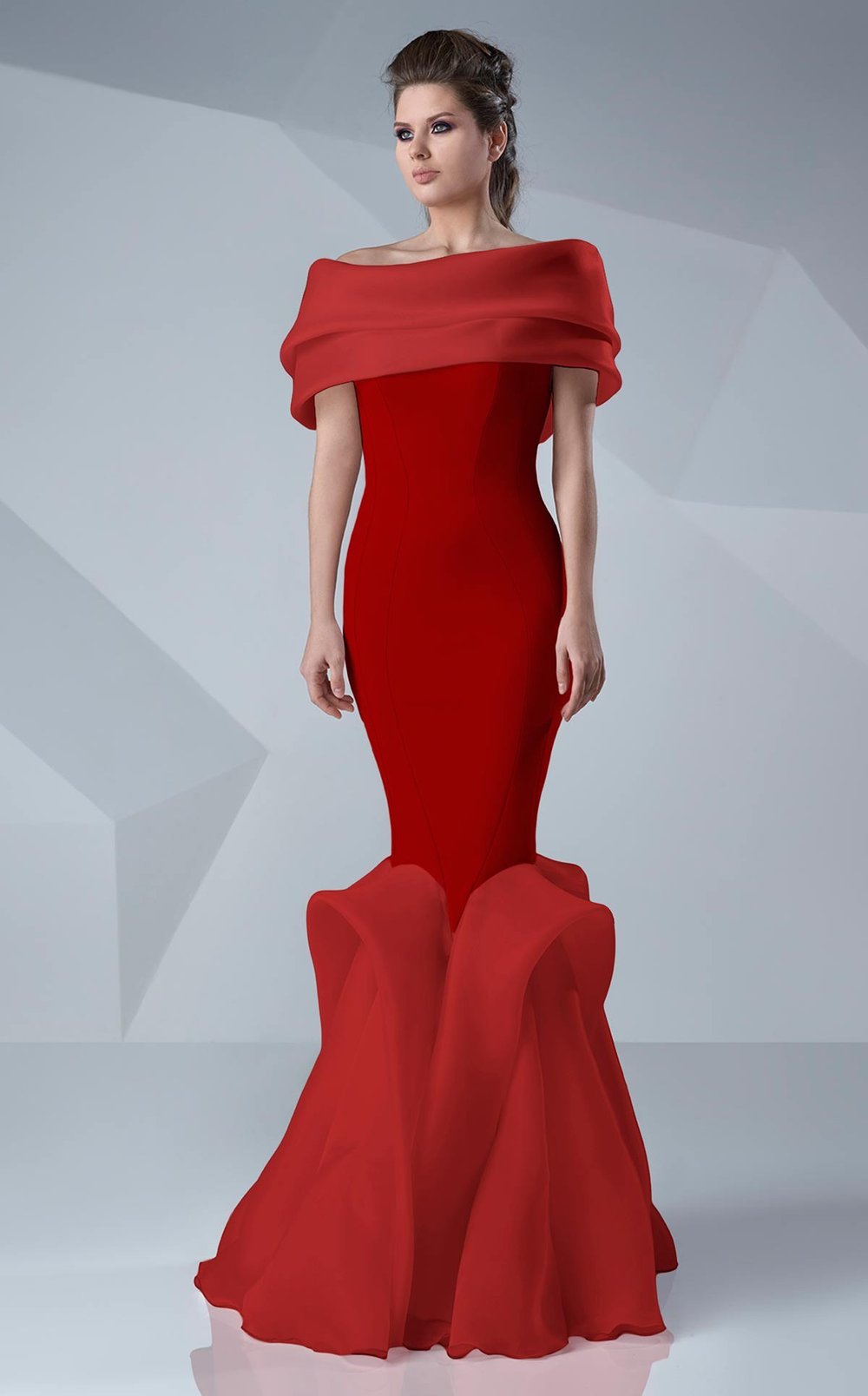 Gaby Charbachi G0620 Off-Shoulder Ruffled Evening Gown in Black by MNM Couture