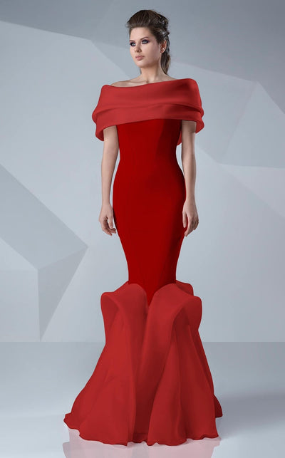 Gaby Charbachi G0620 Off-Shoulder Ruffled Evening Gown in Black by MNM Couture