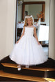 Girls Pageant Dress with Illusion Neckline, Lace Appliques & Tulle Skirt Lace-Up Back By AG5205