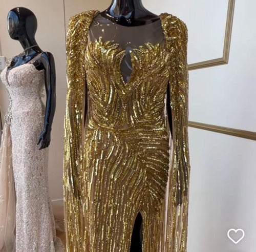 MNM Couture M1003 Silver Embellished Gown with Cape