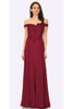 J & J 3073 Off The Shoulder Prom Long Dresses - BURGUNDY / 6