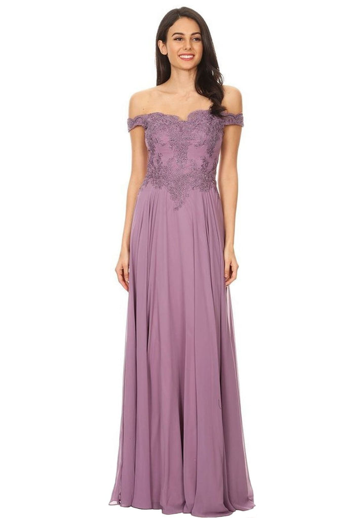 Off The Shoulder Prom Long Dresses - MAUVE / 6