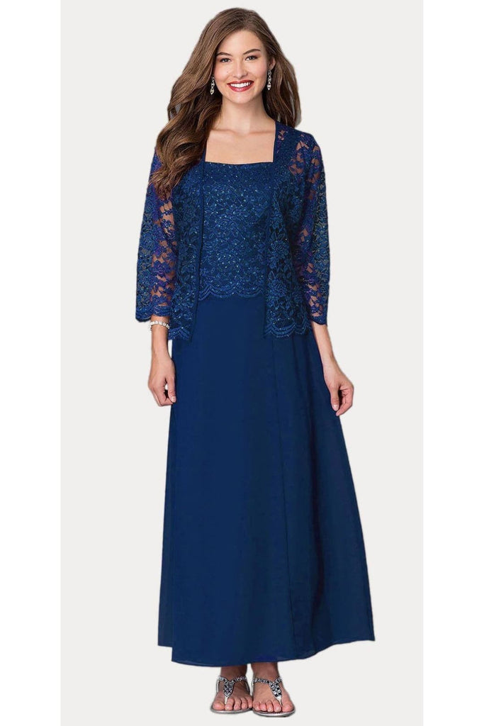 J&J Fashion 8466 Classy Mother Of The Bride Dress - NAVY / M