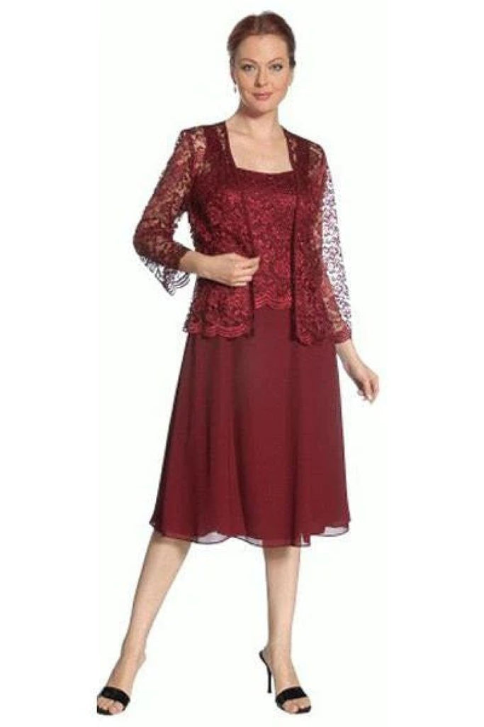 J&J Fashion 8485 Semi Formal Dresses With Jacket - BURGUNDY / M