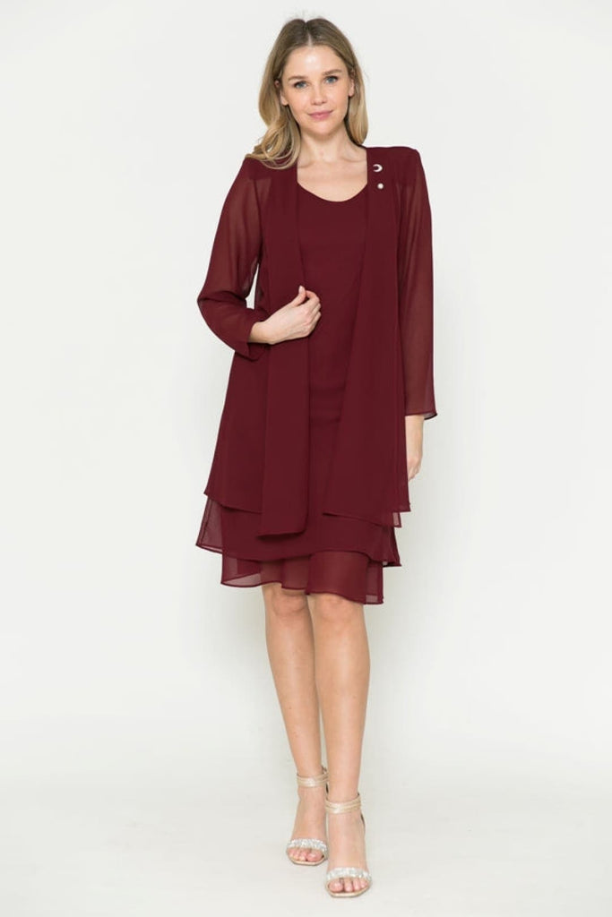 Two Piece Short Dresses - BURGUNDY / M