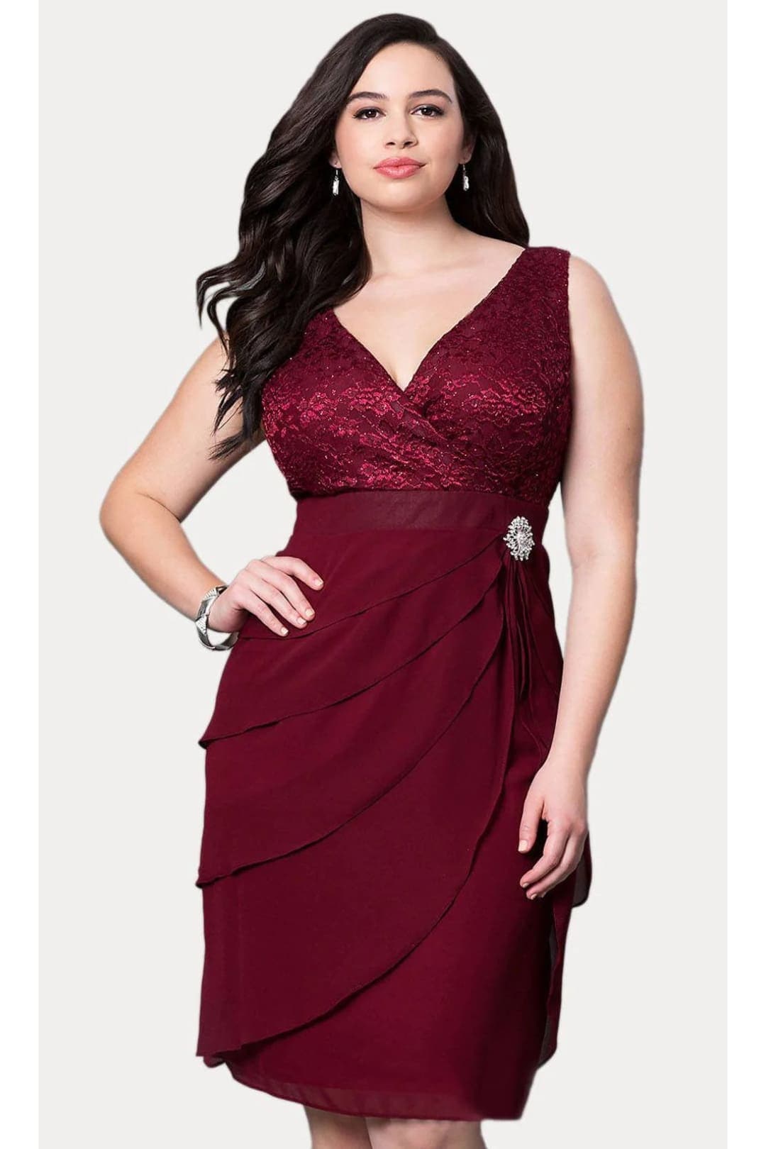 J&J Fashion 8723 Mother Of The Bride Dress Short - BURGUNDY / M