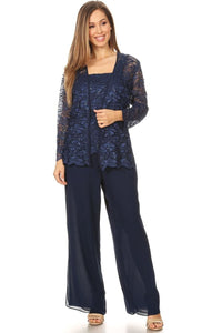 Plus Size Classy Pant Set - NAVY BLUE / M