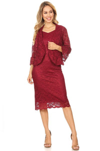 Plus Size Lace Dresses - BURGUNDY / M