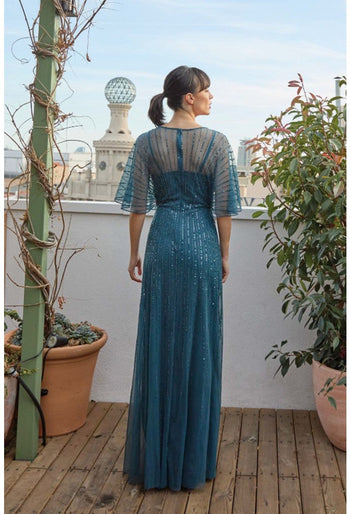Terani Couture 251m4613 Impresionante vestido largo de lentejuelas con escote en V y corte A