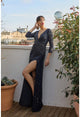 Terani Couture 251m4614 Elegant Navy Sheath V Neck Sequin Long Dress