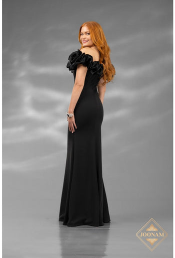Terani Couture J4642L Vestido de fiesta largo, formal, ajustado y con volantes