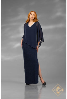 Terani Couture J4651 Formal Slit Sleeveless Long Evening Premium Navy Dress