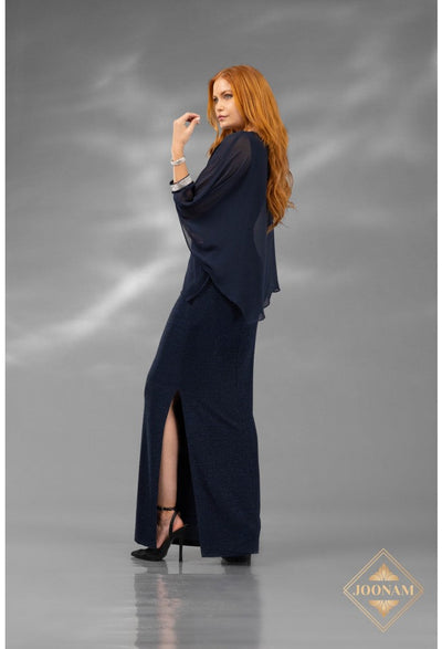 Terani Couture J4651 Formal Slit Sleeveless Long Evening Premium Navy Dress