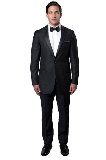 Esmoquin de corte entallado para hombre, con un botón, ribete de satén y solapa de pico, para graduación y boda, en gris carbón.