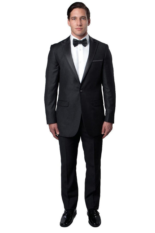 Esmoquin de corte entallado para hombre, con un botón, ribete de satén y solapa de pico, para graduación y boda, en gris carbón.