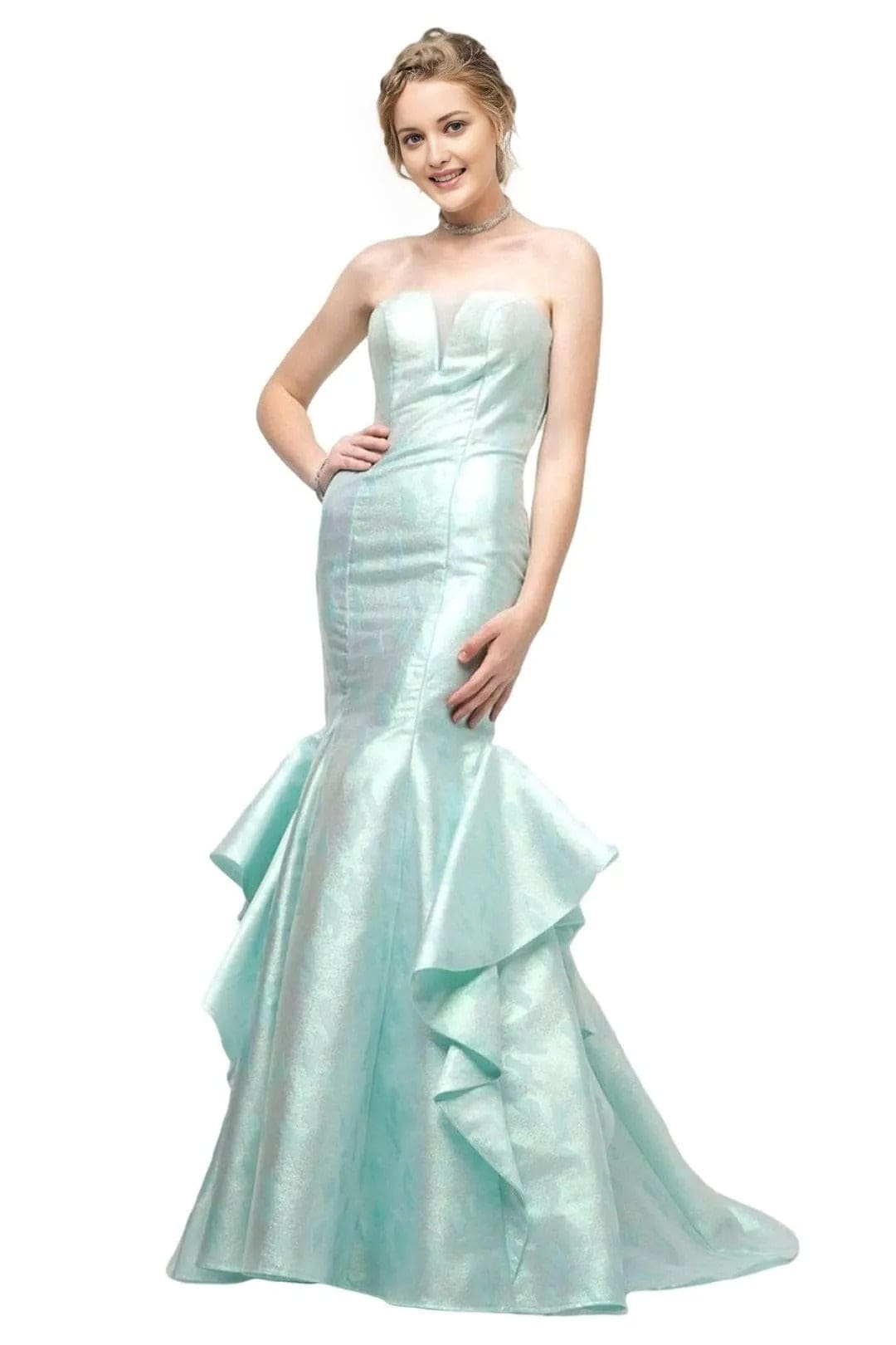 Jacquard Strapless Mermaid Gown 2025 Elegant Formal Dress - Mint / 2 - Prom