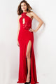 Jersey Fitted Halter Slit Gown by Jovani 37164 - 00 / Red - Long Formal Dresses