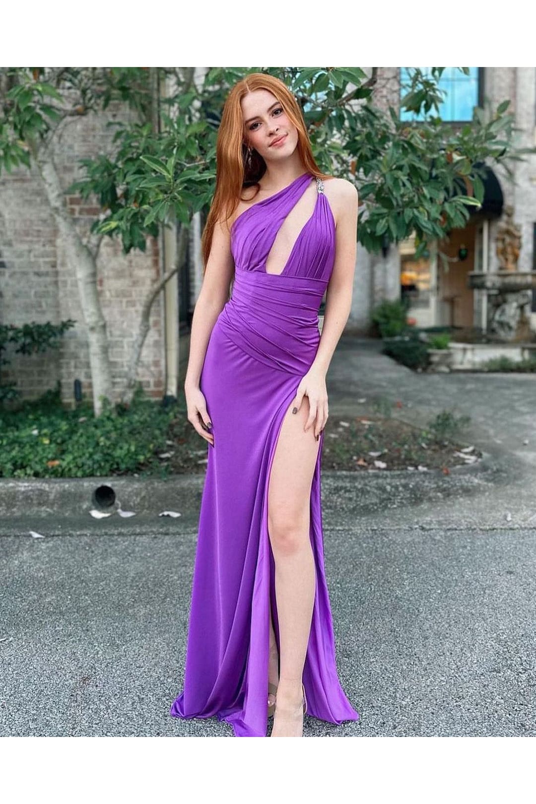 Jersey Fitted One Shoulder Slit Gown by Jovani 02543 - Long Formal Dresses