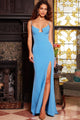 Jersey Fitted Sleeveless Slit Gown by Jovani 24341 - 00 / Light Blue - Long Formal Dresses