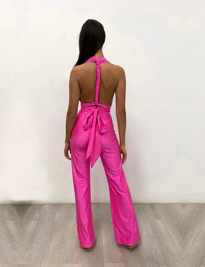 Elegant Wide-Leg Jumpsuit with Halter Neck and Backless Design by Jessica Angel 854