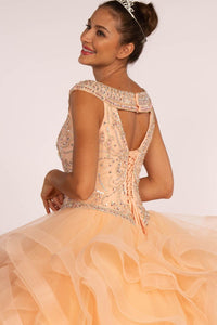 Jeweled Cap Sleeve Ball Gown with Layered Skirt by Elizabeth K GL1600 - Quinceanera Dresses