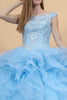 Jeweled Cap Sleeve Ball Gown with Layered Skirt by Elizabeth K GL1600 - Quinceanera Dresses