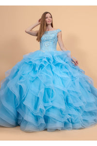 Jeweled Cap Sleeve Ball Gown with Layered Skirt by Elizabeth K GL1600-Quinceanera Dresses-ABC Fashion