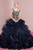 Jeweled Cap Sleeve Ball Gown with Layered Skirt by Elizabeth K GL1600-Quinceanera Dresses-ABC Fashion