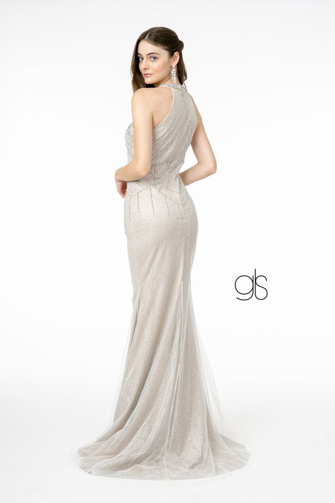 Jeweled High-Neck Glitter Trumpet Dress by Elizabeth K GL1841 - Long Formal Dresses