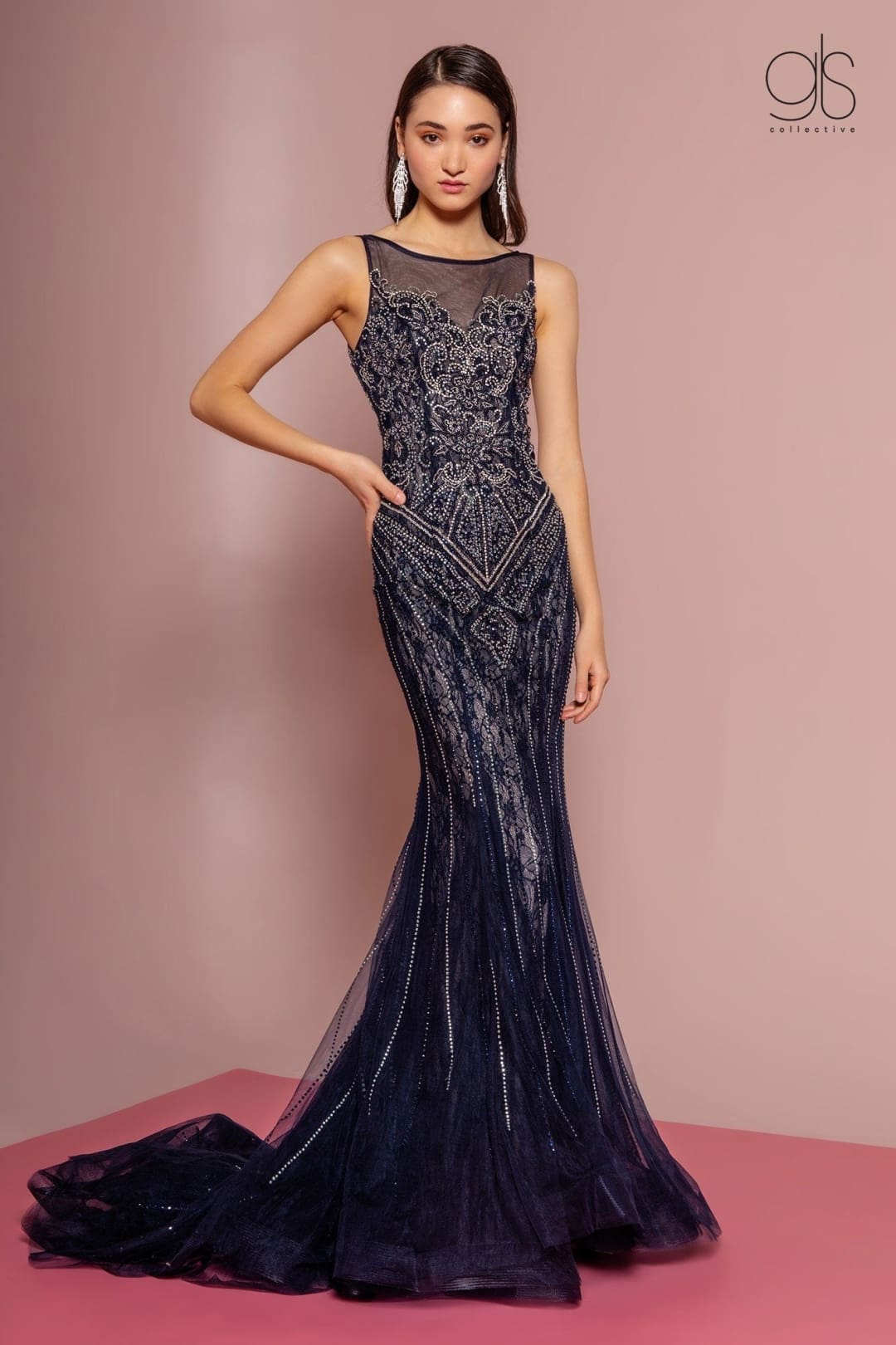 Jeweled Lace Illusion Mermaid Dress by GLS Gloria GL2685 Jeweled Lace Illusion Mermaid Dress by GLS Gloria GL2685