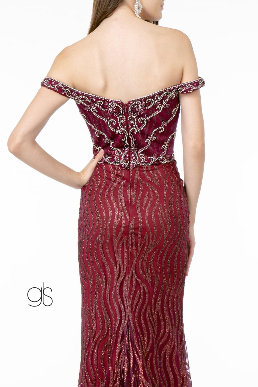 Jeweled Long Off Shoulder Glitter Dress by Elizabeth K GL1818 - Long Formal Dresses