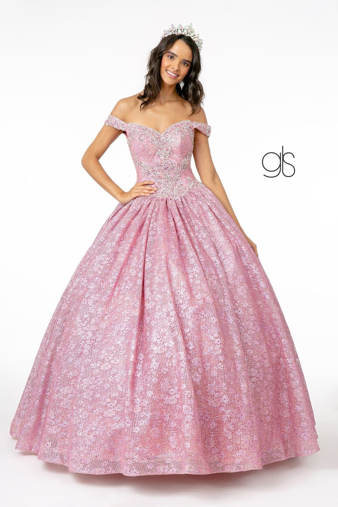 Jeweled Off the Shoulder Ball Gown by Elizabeth K GL1821 - XS / Fuchsia - Quinceanera Dresses