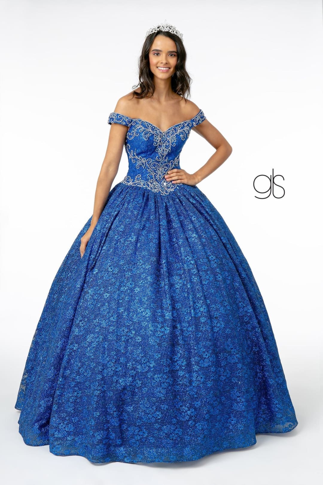 Jeweled Off the Shoulder Ball Gown by Elizabeth K GL1821 - XS / Royal Blue - Quinceanera Dresses