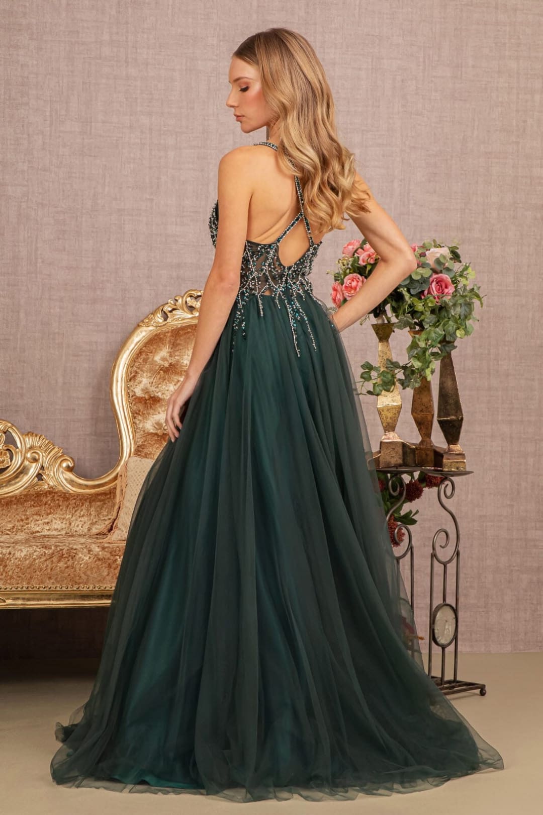 Jeweled Sleeveless A-line Slit Gown by GLS Gloria GL3137 - Long Formal Dresses