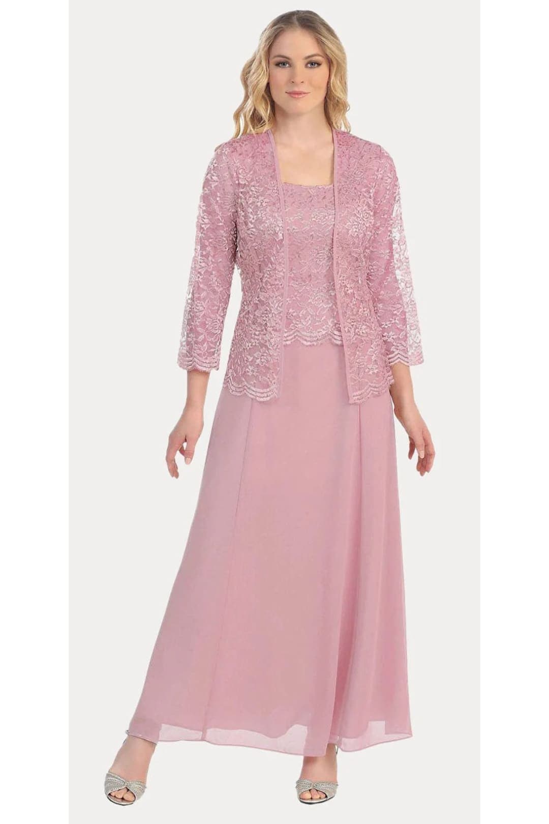J&J Fashion 8466 Classy Mother Of The Bride Dress - DUSTY ROSE / M
