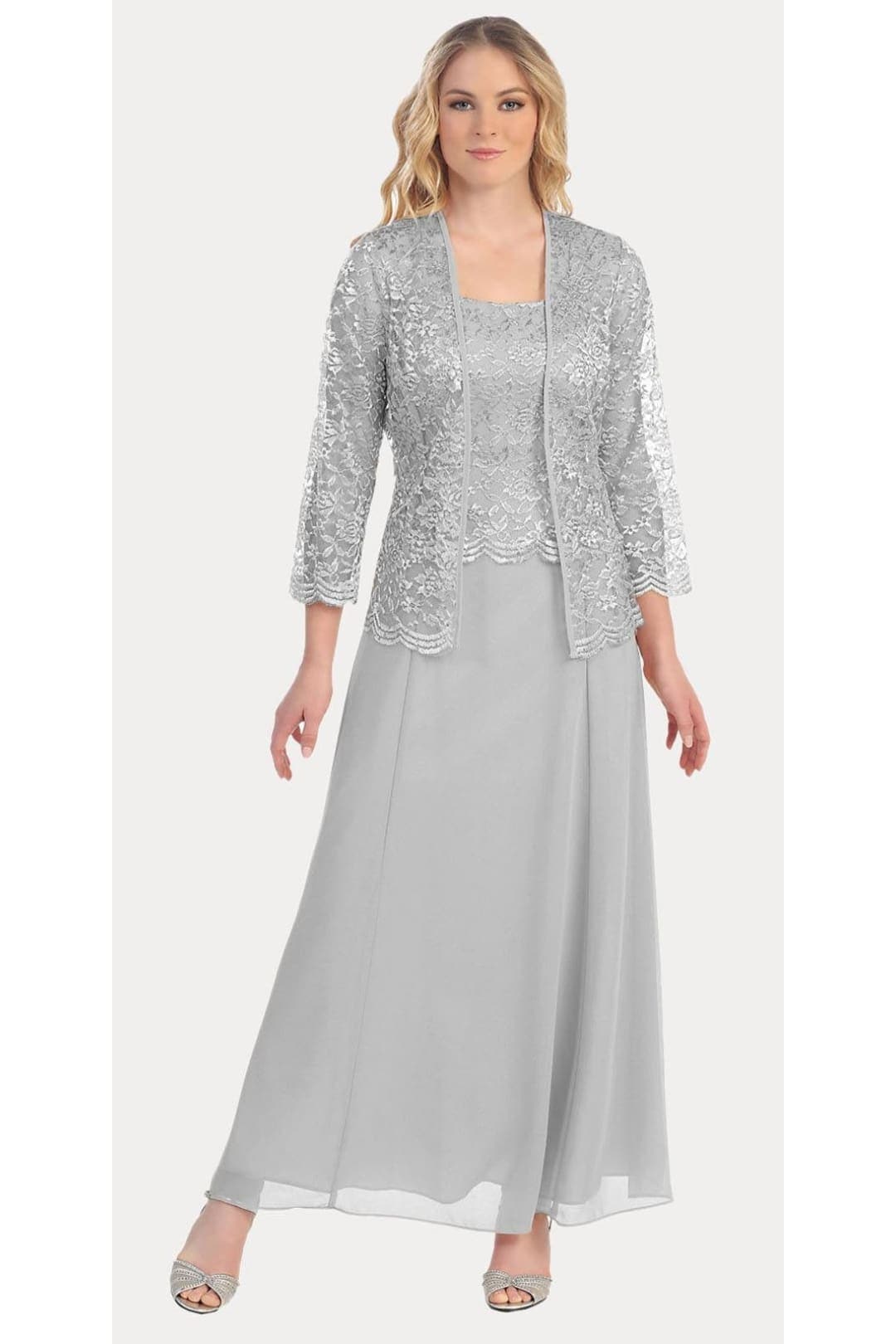 J&J Fashion 8466 Classy Mother Of The Bride Dress - SILVER / M