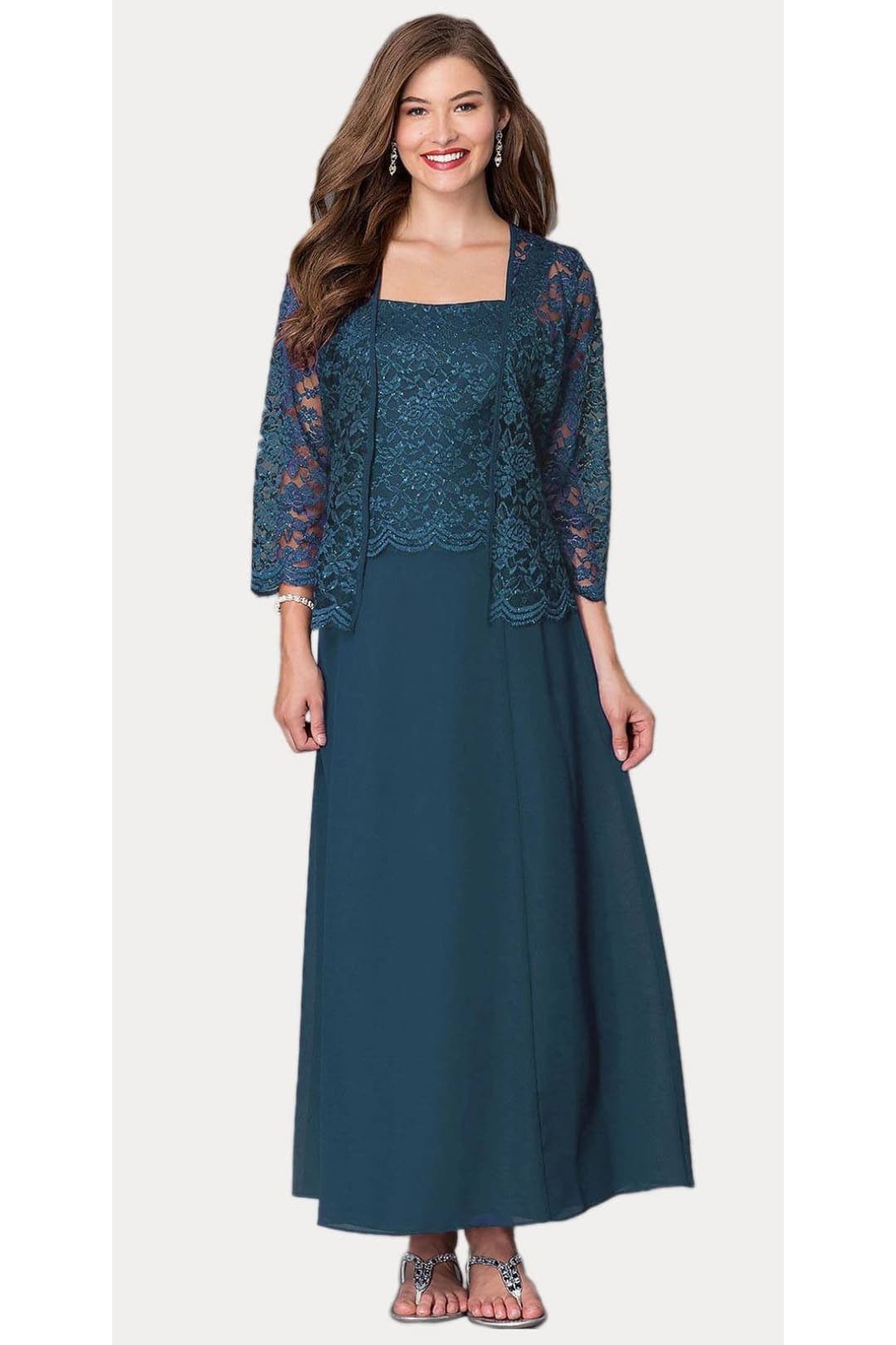 J&J Fashion 8466 Classy Mother Of The Bride Dress - TEAL / M