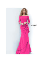 Jovani - 00446 Off Shoulder Drape Crepe Mermaid Dress